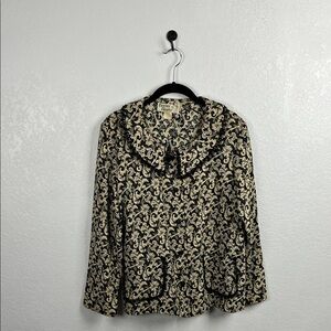 Cactus Flower Women’s Elegant Black Cream Patterned Blouse Lace Granny Core Sz M